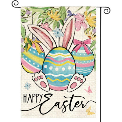 Happy Easter Garden Flag Double Sided Outside Easter Eggs Bunny Holiday Yard Outdoor Flag