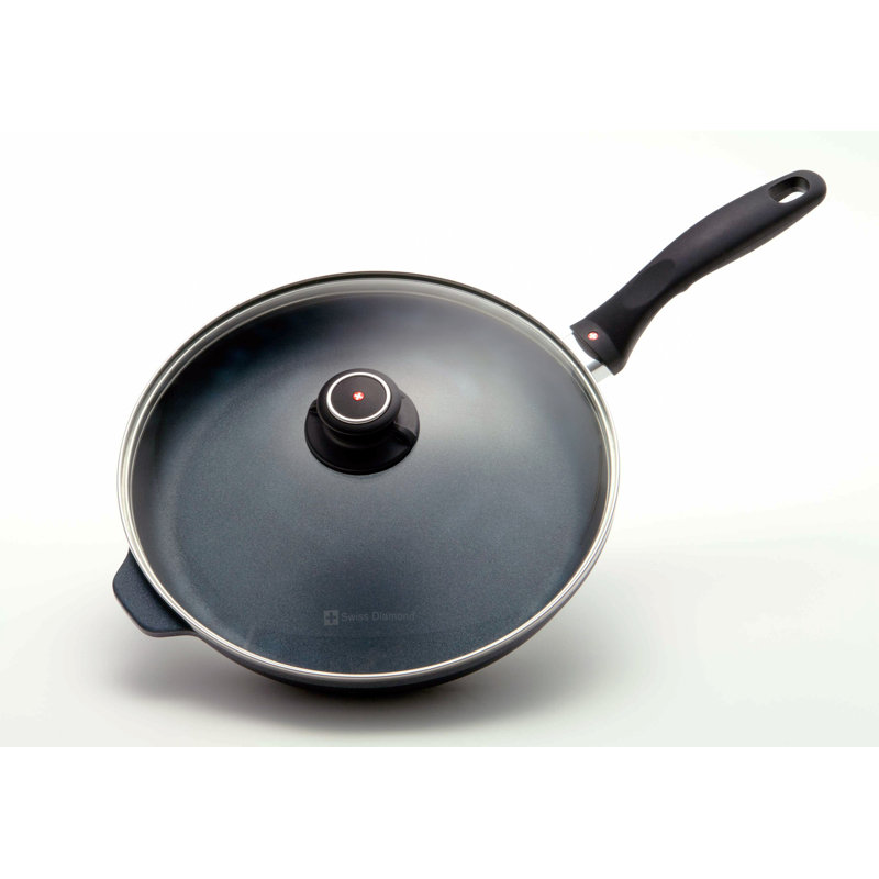 Black Aluminum Non-stick Fry Pan with Lid, 12.5 inches