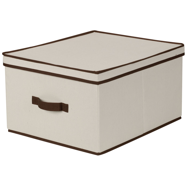LargeStorageBoxwithLidSoftPoly-CottonCanvaswithReinforcedFrameGenerousStorageCapacityFully-RemovableLidFrontHandleVersatileFoldableandStackablewithCoffeeTrim