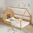 Full Size Wood House Bed with Window and Fence-1109348257
