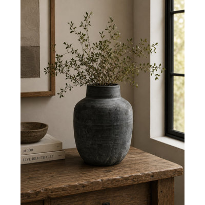 14 Inches High Earthy Gray Vase with Four Handles