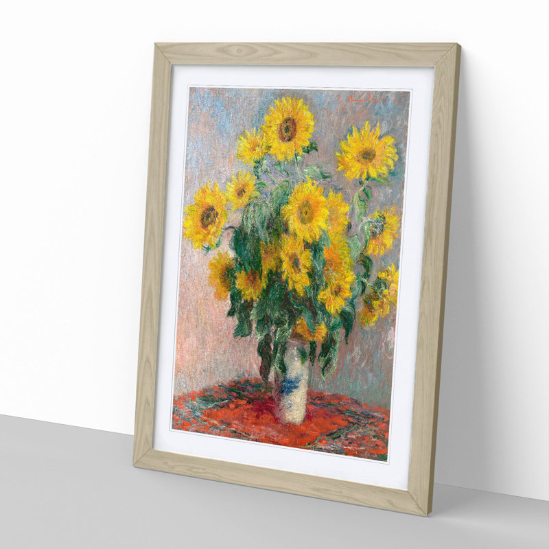 Bouquet of Sunflowers by Claude Monet - Picture Frame Painting, Oak, 48cm H x 36cm W x 2cm D