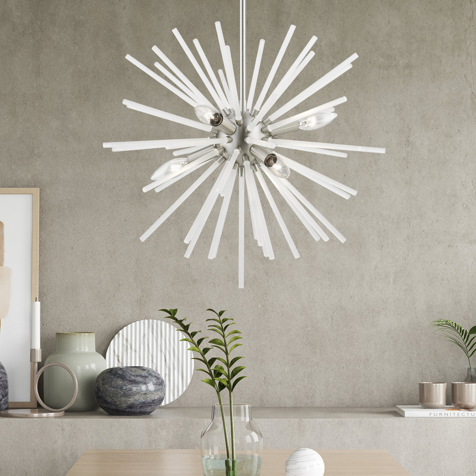 Ryzen 6 - Light Dimmable Sphere Chandelier, Brushed Nickel, 50.75" H x 20" W x 20" D