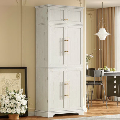 78.2" Tall Farmhouse Kitchen Pantry Cabinet With 8 Door Shelves, Storage Cabinet With 4 Adjustable Shelves, Hidden Drawer, Wine Rack, Versatile Cupboard For Kitchen, Dining & Bathroom