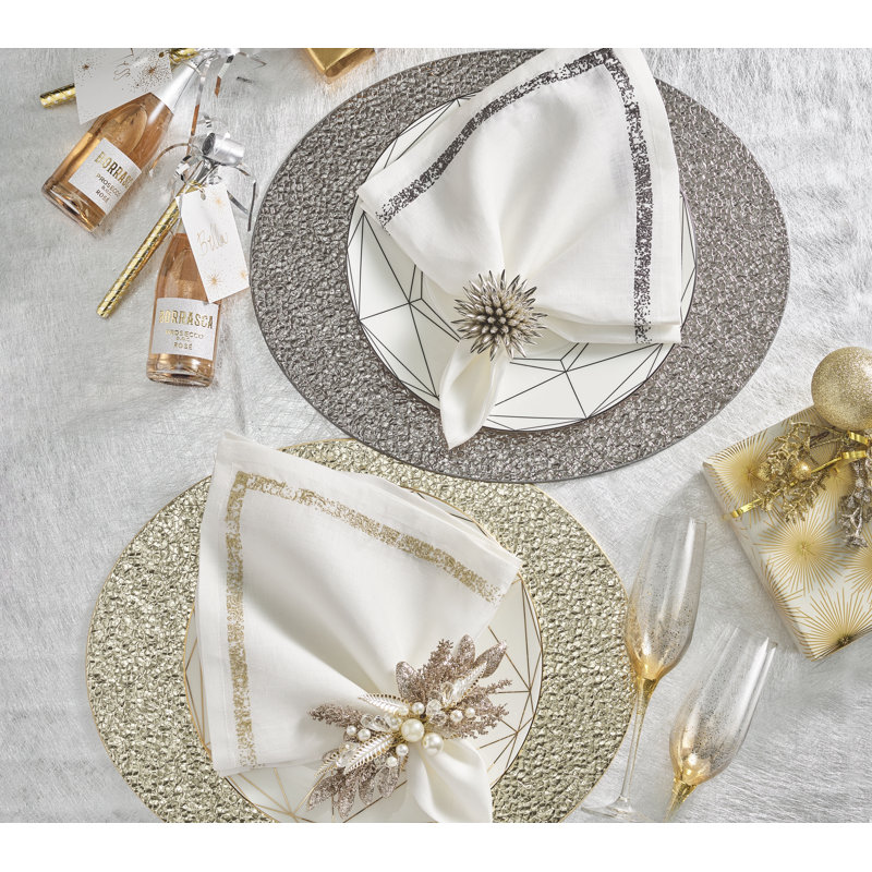 Impression Napkin, White/Gold
