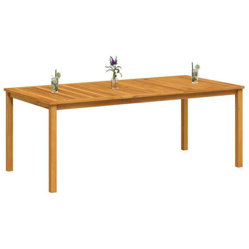 Table de salle à manger d'extérieur avec trou pour parasol en bois d'acacia massif, H 29,13 po x L 78,7 po x l 35,43 po