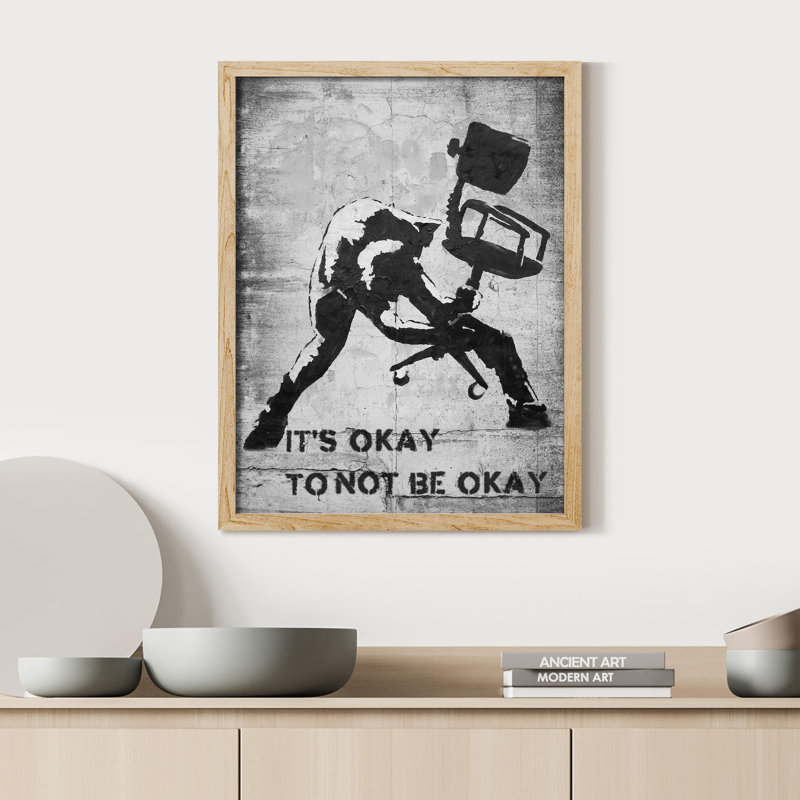 «Banksy London Calling Clash Of The Office Worker Gray Industrial Decor Inspirational Quotes» sur papier, Naturel