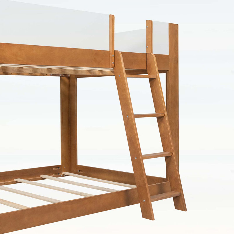 Lit double superposé double pleine grandeur, convertible en bois avec échelle réversible et garde-corps de sécurité, noyer et blanc
