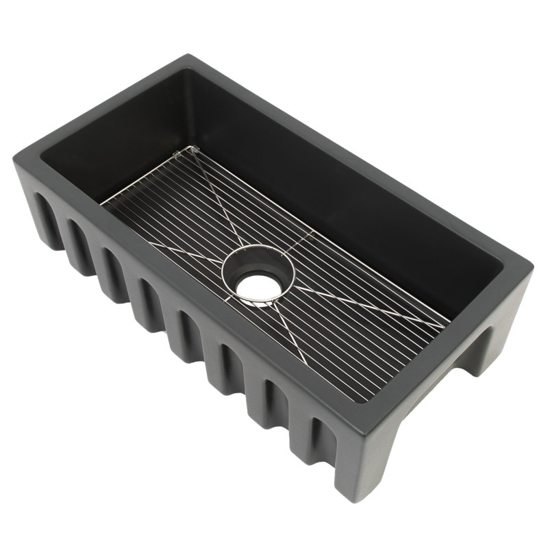 Fireclay Venice Front Reversible 33" L x 18" W Farmhouse/Apron Kitchen Sink with Accessories, Charcoal