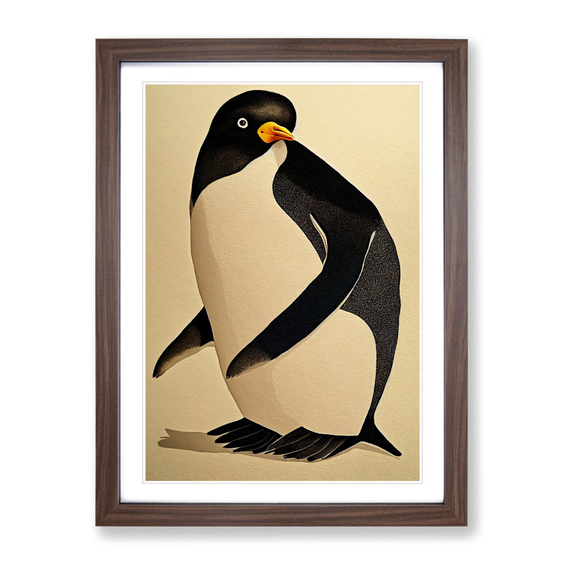 Penguin No.2 - Single Picture Frame Painting, 64cm H x 46cm W x 2cm D, Walnut