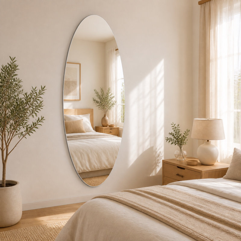 Miroir mural ovale sans cadre 65 po x 21 po avec verre argenté sans cuivre et fixation flexible
