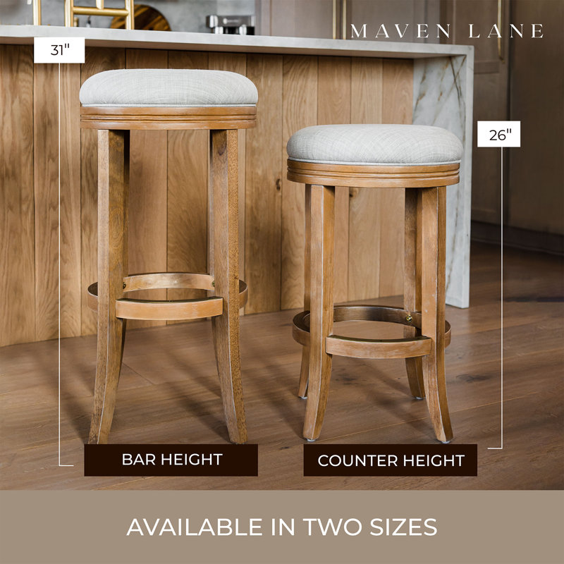 White Oak Backless Swivel Counter Stool with Upholstered Seat