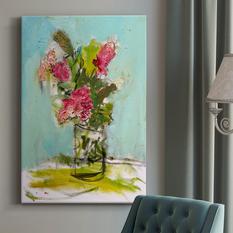 Toile tendue avec châssis Turquoise Lilly Premium - prête à être accrochée, H 27 po x l 18 po x P 1 po