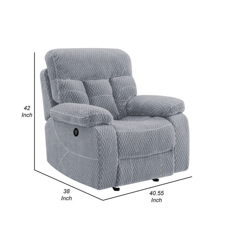 Charl Upholstered Power Recliner, Light Grey Polyester Blend