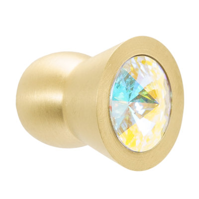 Cone brass knob; 18mm aurora borealis crystals; in Satin Brass