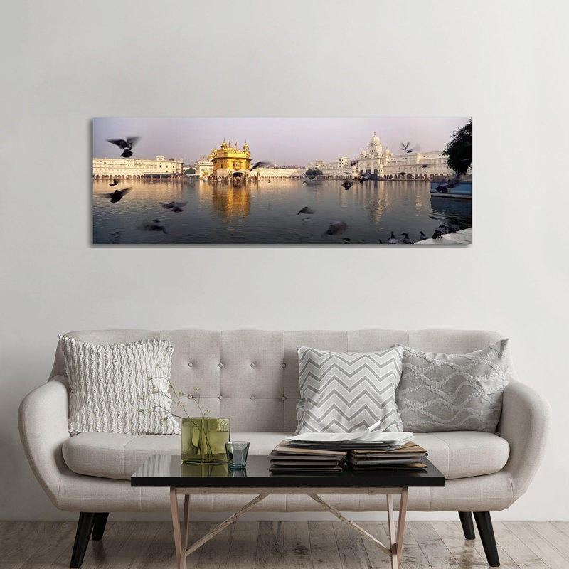 Reflection of a Temple in a Lake, Golden Temple, Amritsar, Punjab, India 1 Piece Wrapped Canvas Panoramic Wall Art