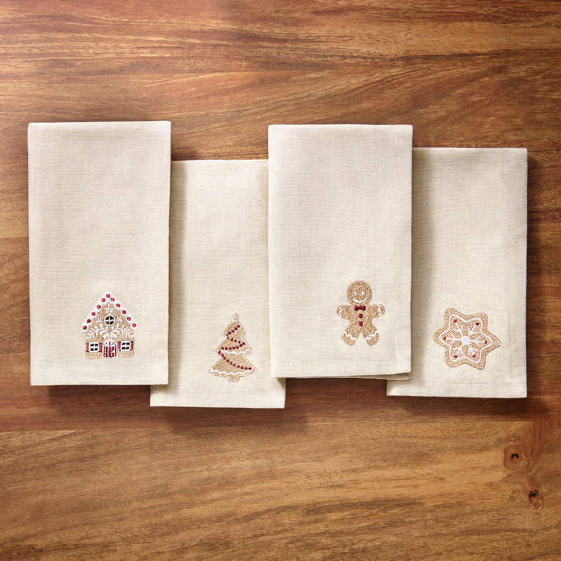 Lilagrace Gingerbread Holiday Bliss Embroidered Cotton Napkins