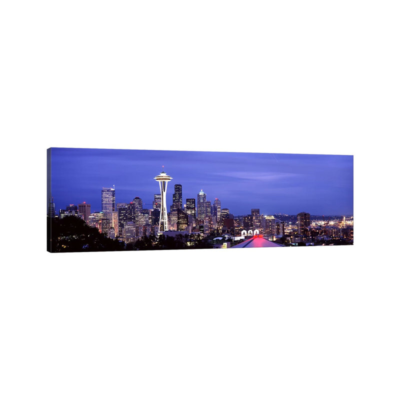 Skyscrapers in a City Lit Up at Night 1 Piece Wrapped Canvas Panoramic Wall Art, 121.92 cm H x 40.64 cm W x 1.91 cm D
