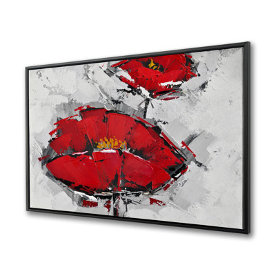 Art texturé sur toile, coquelicots rouges texturés