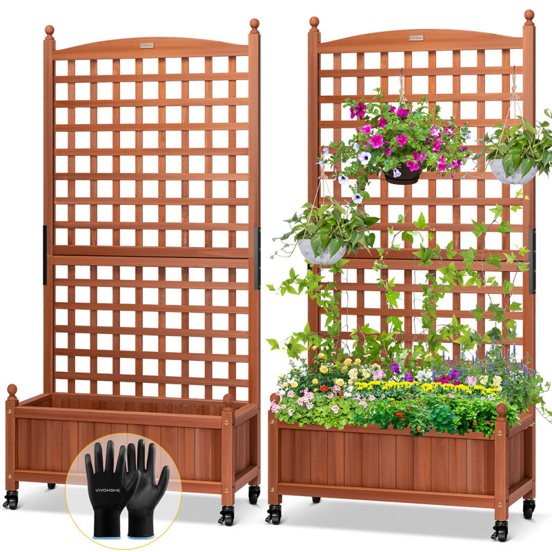 Boîte à fleurs en bois 62 "avec treillis et roues (paquet de 2), 2, H 62 po x l 13 po x P 29,5 po