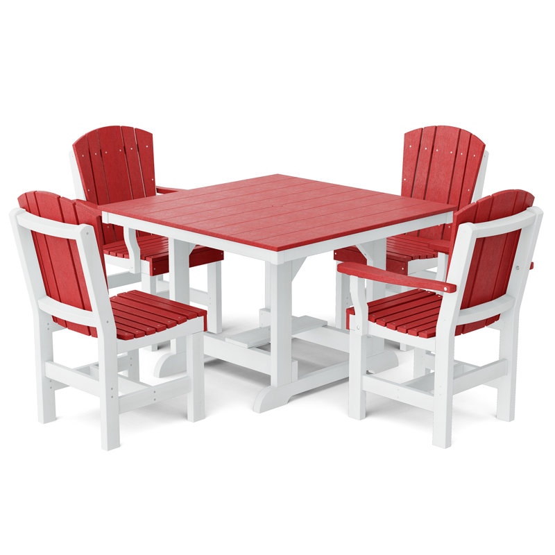 Heritage 5-Piece 44" x 44" Dining Set, Cardinal Red/White