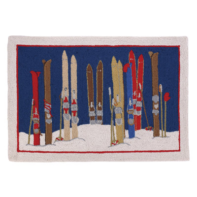 Skis and Poles Wool Hook Rug 