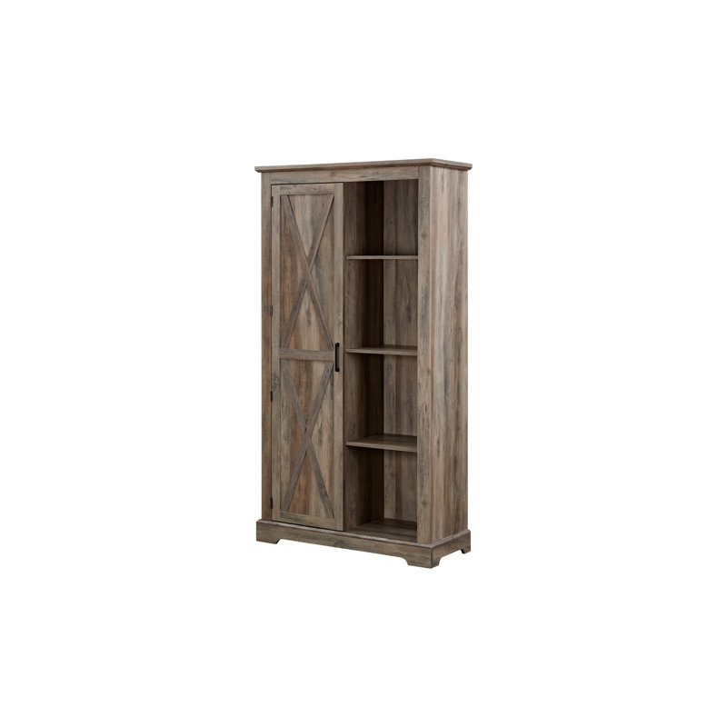 Élégant buffet à panneaux en bois massif et à base de bois avec présentoir ouvert, tiroirs et tablettes multiples pour un rangement organisé