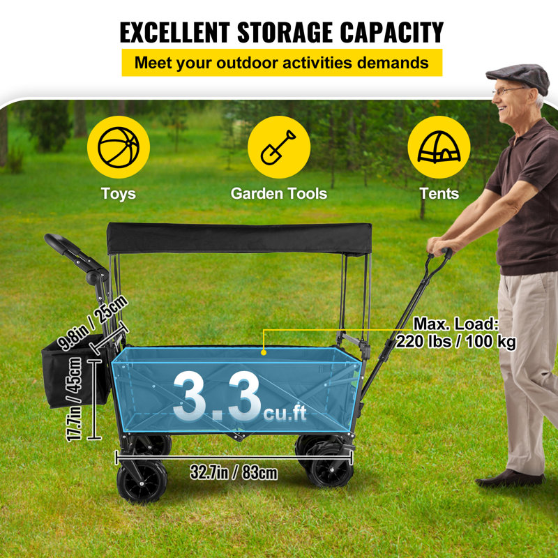 VEVOR Extra Large Collapsible Garden Cart with Removable Canopy in Red Colour, Black
