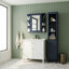 Armoire de rangement murale de salle de bain avec miroir, armoire à pharmacie avec tablette et portes en bois réglables, armoires de rangement montées avec 6 tablettes ouvertes, bleu