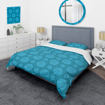 Motif de cercle bleu - ensemble de housse de couette abstrait - polyester microfibre