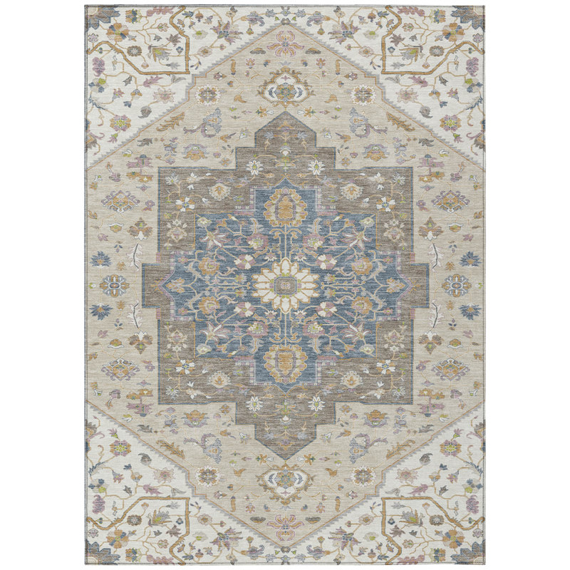 Machine Washable Indoor/Outdoor Chantille ACN2533 Traditional Rug, Ivory, Rectangle 10' x 14'