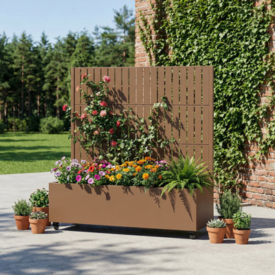 Metal Planter Box with Trellis with Wheels