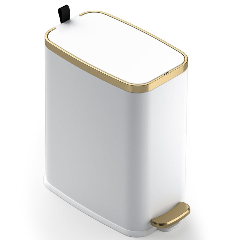 White Stainless Steel Slim Pedal Trash Can for Kids
