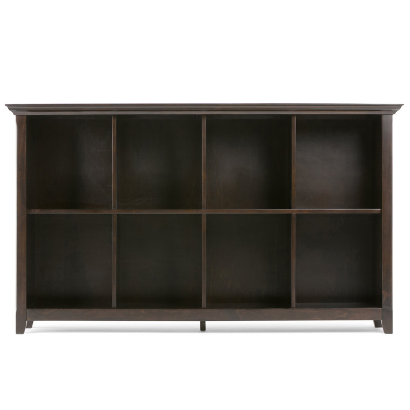 Amherst 57"W Solid Wood Transitional 8-Cube Storage Sofa Table with Open Shelving, Hickory Brown