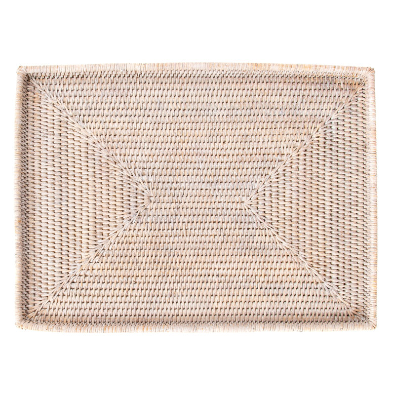Plateau plat Artifacts Rattan, Blanc délavé