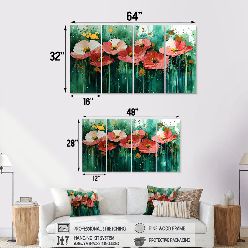 Humphries - coquelicots, art mural traditionnel, 4, H 28 po x l 48 po