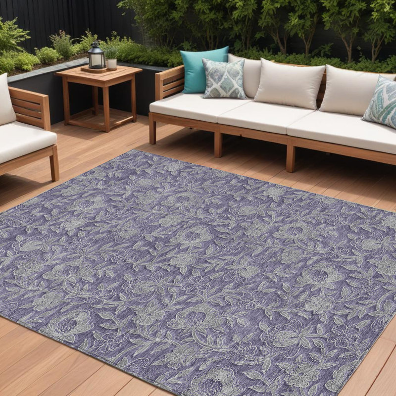 Tapis intérieur lavable floral 8 pi x 10 pi aubergine mauve et gris