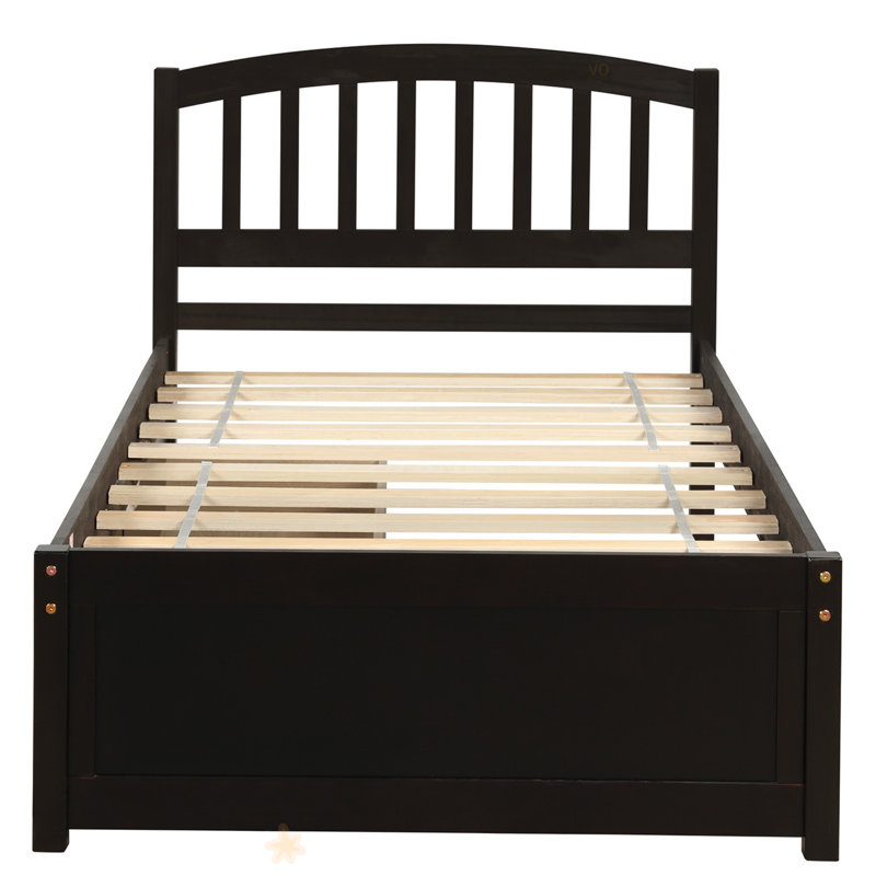 Cadre de lit plateforme simple avec deux tiroirs et tête de lit, Espresso