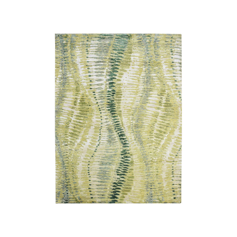 Tapis oriental vert en soie noué à la main 9 pi 0 po x 12 pi 2 po - MOA10275551, Rectangle 9 pi x 12 pi 2 po