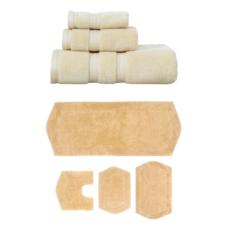 Ensemble de serviettes 3 pièces et de tapis de bain 4 pièces 100% coton doux Bryd Collection (ensemble de 7), Jaune