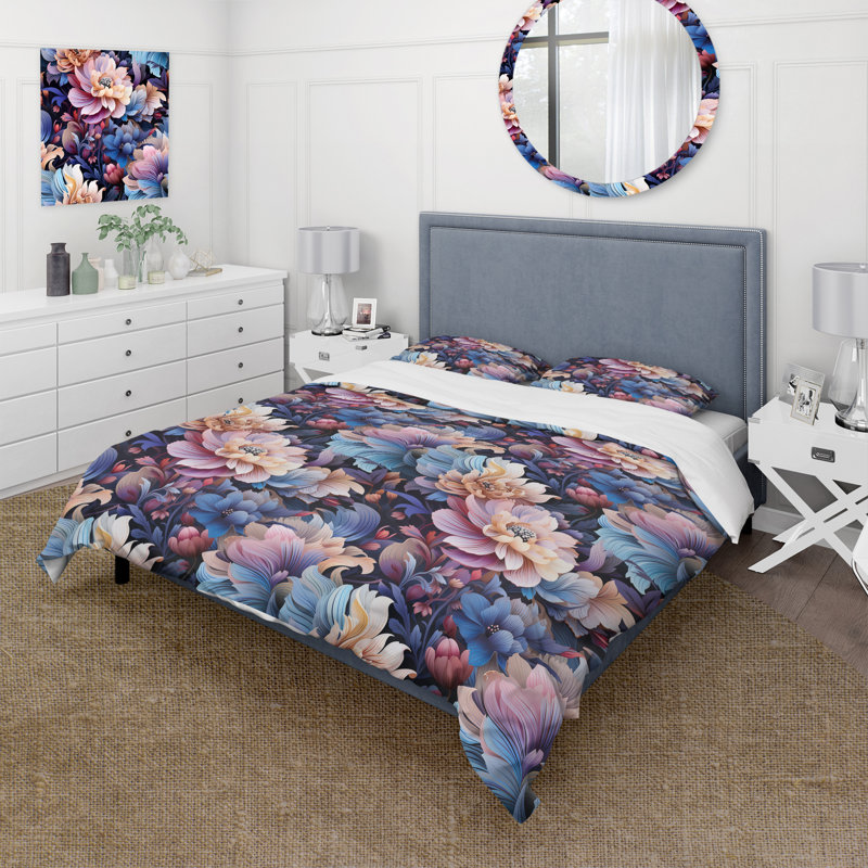 Ensemble de housse de couette à motif floral forêt enchantée mauve, Housse de couette simple + 1 taie décorative stan