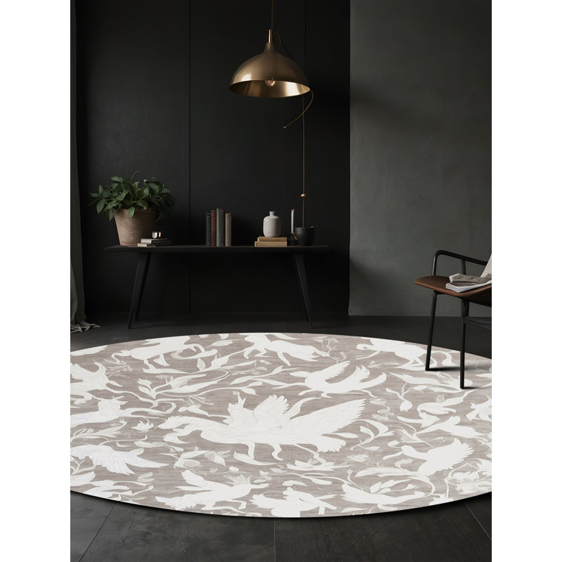 Tapis gris soyeux et moelleux, Rond 8 pi