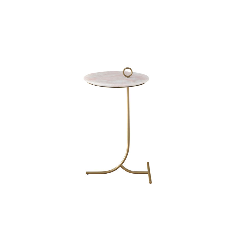 14" Rose Quartz Accent Table with Soft Gold Base