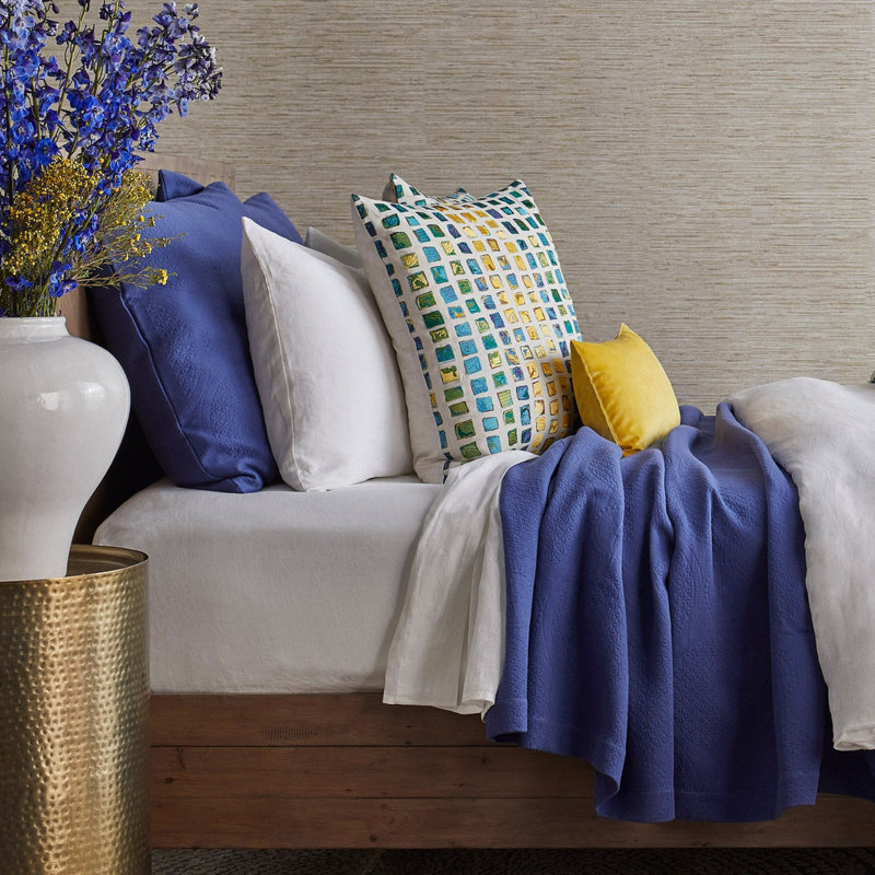 The Met X Ann Gish Great Hall Coverlet, Indigo, Queen Coverlet + 2 Euro Shams