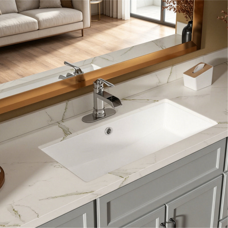 Lavabo de salle de bain rectangulaire encastré en céramique blanche 28 "x 14" avec trop-plein