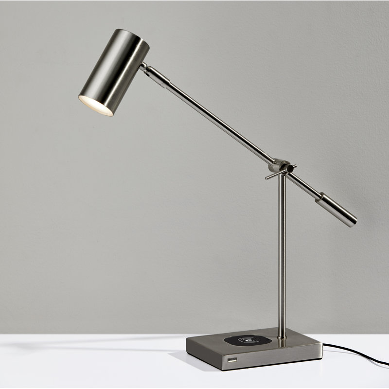 Flemings Adjustable Metal USB Desk Lamp, Brushed Steel