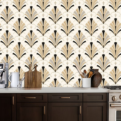 Papier peint auto-adhésif à motif de cercles décoratifs géométriques sans soudure rétro blanc avec papier autocollant amovible pour armoires de cuisine de chambre à coucher 24 po x 118 po