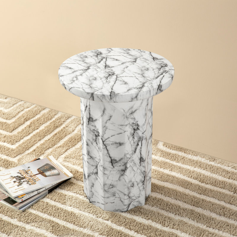 White Marble Round Three-Leg Accent Table