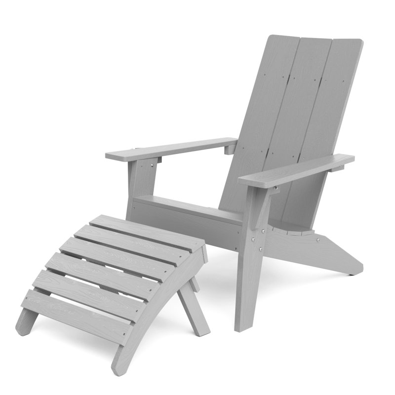 Adirondack Chair With Ottoman, Light Gray