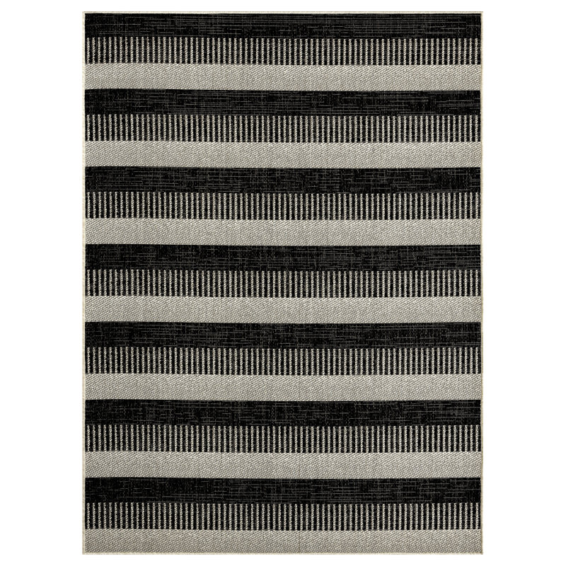Nicole Miller New York Patio Country Charlotte Modern Striped Indoor/Outdoor Area Rug, Black/Grey, Rectangle 5'2" x 7'2"